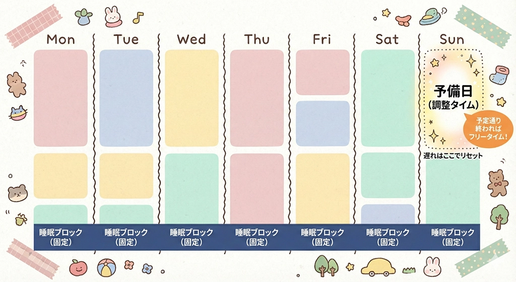 週間スケジュールテンプレート（予備日あり）